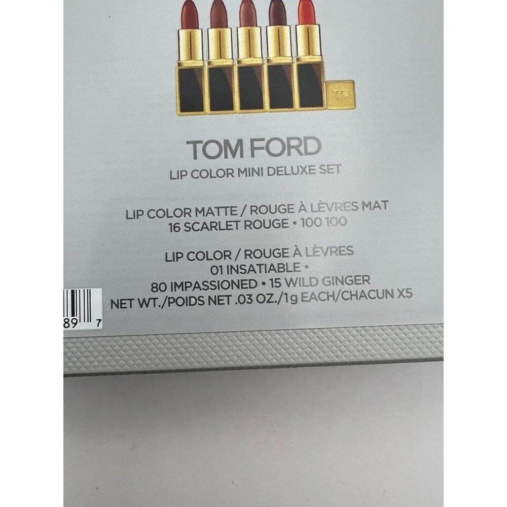 New Tom Ford 5pc Lip Color Mini Deluxe Set, Each .03 Oz/1g, Color 16/100/01/…